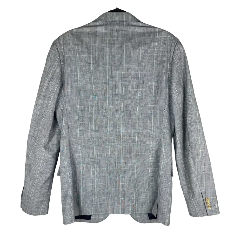 J.Crew Ludlow Blazer Men 40R Grey Excellent Wool Linen Plaid Ticket Pocket A0487